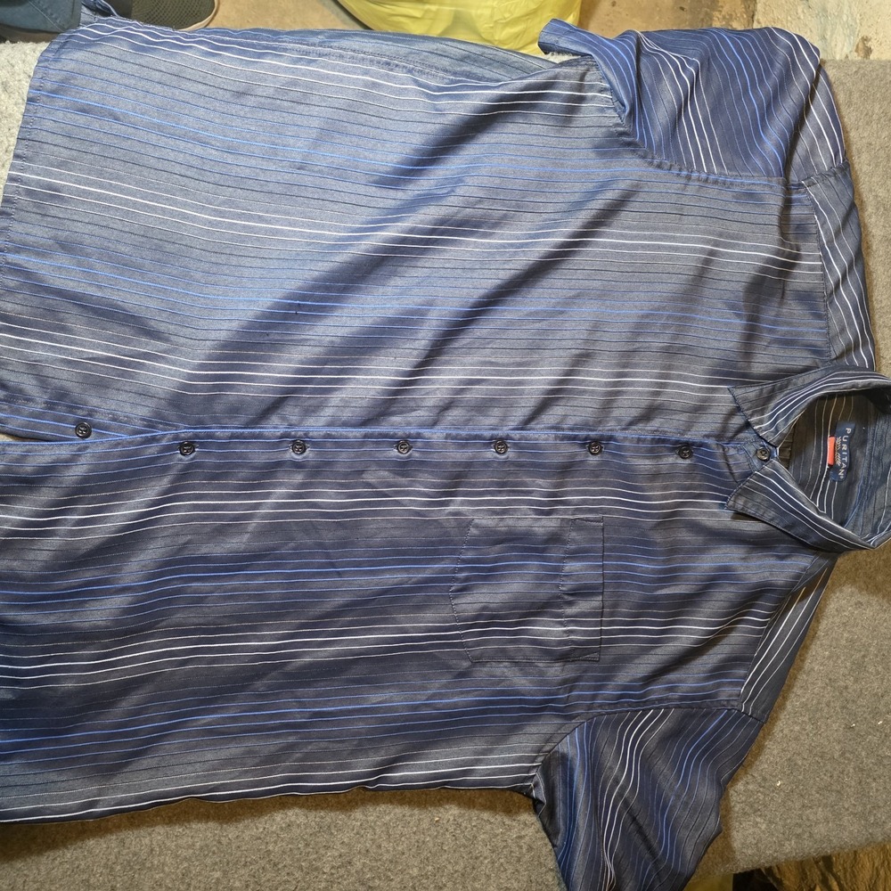 Puritan Blue White Striped Short Sleeve Button-up T-shirt Men's Large 764